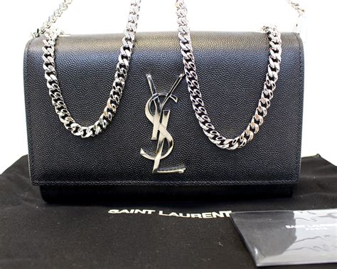 ysl black purse silver chain.